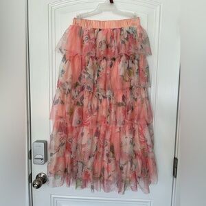 En Creme Pink Floral A-Line Skirt